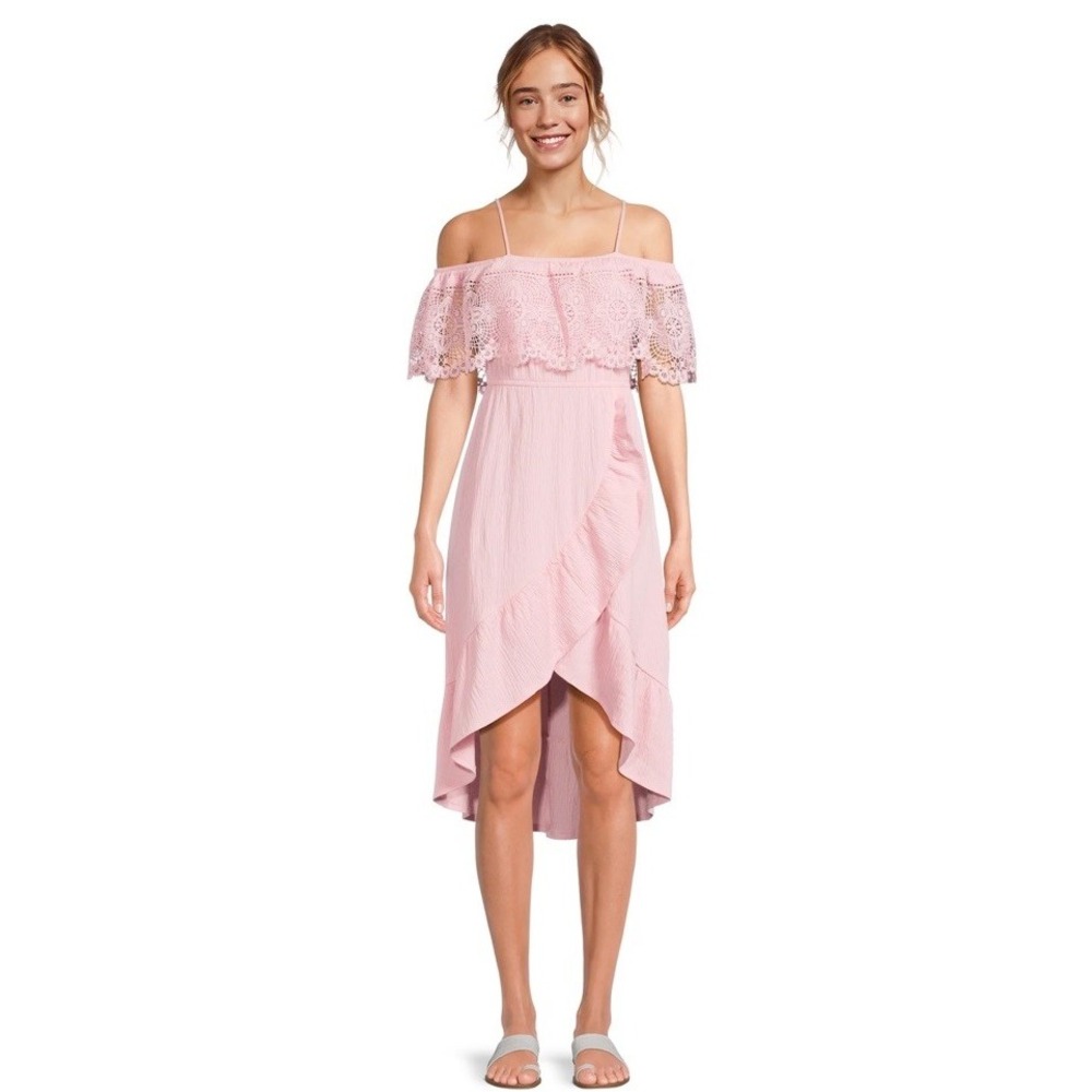 No Boundaries Pink Cold Shoulder Lace Ruffle Dress – Size XXXL